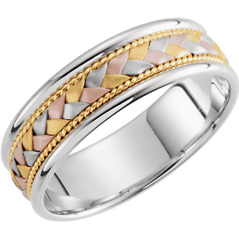 Band > Milgrain > Hand-Woven > 6mm > Tri-Color > 14kt