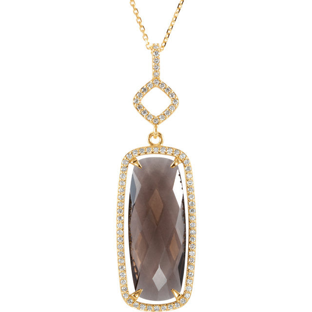 Necklace > 18" > Cushion-Shaped > Antique > Halo-Styled > Quartz > Smoky > Diamond & Genuine > 3/8 CTW