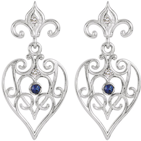 s > Diamond > .04 CTW > & > Sapphire > Post > White > 14kt > with > Silver > Sterling