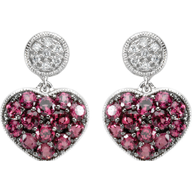 Earrings > Heart > Garnet & Diamond > Brazilian