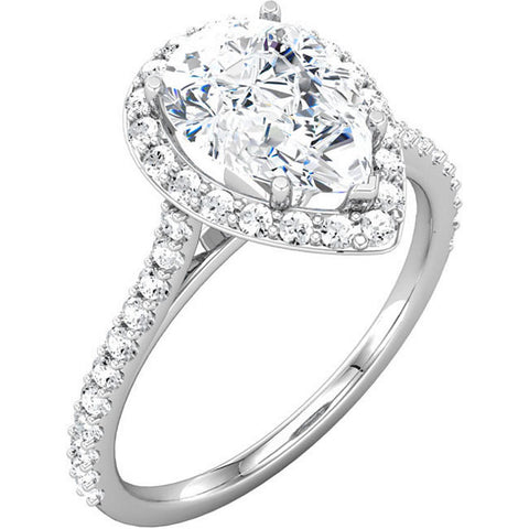 1.38 CTW Haloed Pear Cut Diamond Engagement Ring