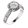 Engraved Scroll Flourish Round Brilliant Cut Diamond Halo Engagement Ring