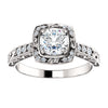 Engraved Scroll Flourish Round Brilliant Cut Diamond Halo Engagement Ring