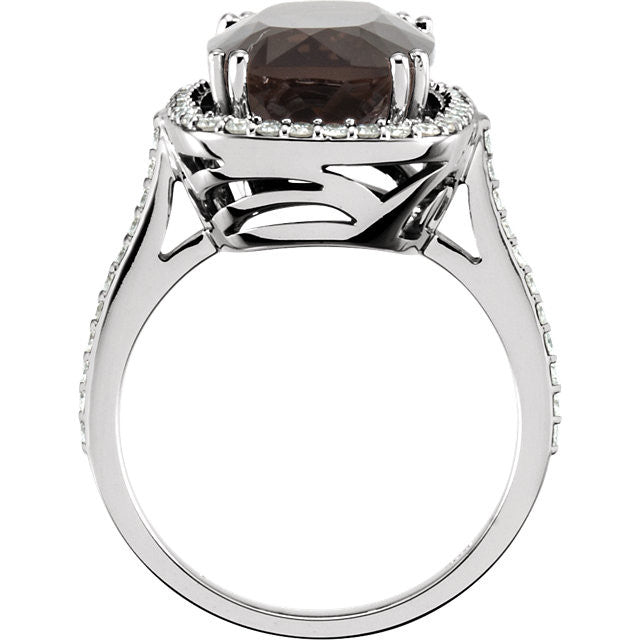 Ring > Quartz > Smoky > Diamond & 14x10mm > 1/2 CTW