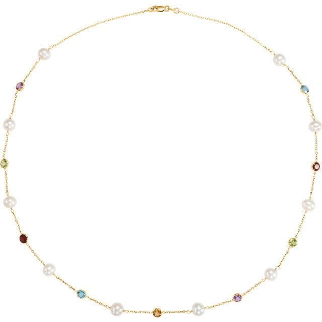 Necklace > 18" > Pearl & Gemstone