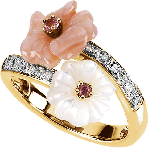 Ring > Diamond > .04 CTW > & > Pearl > Of > Mother > Tourmaline, > Pink > Genuine