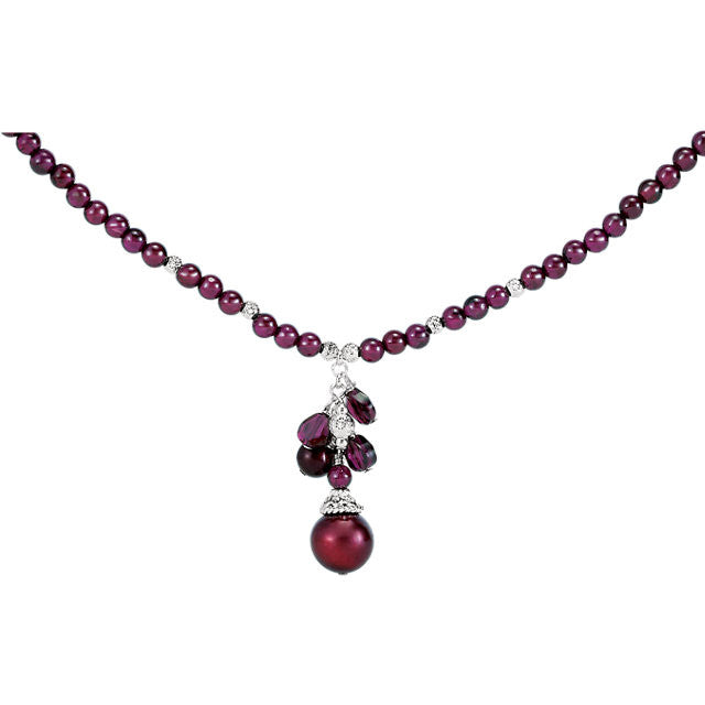 Necklace > 16-18" > Garnet > Pearl & Rhodolite > Cultured > Freshwater