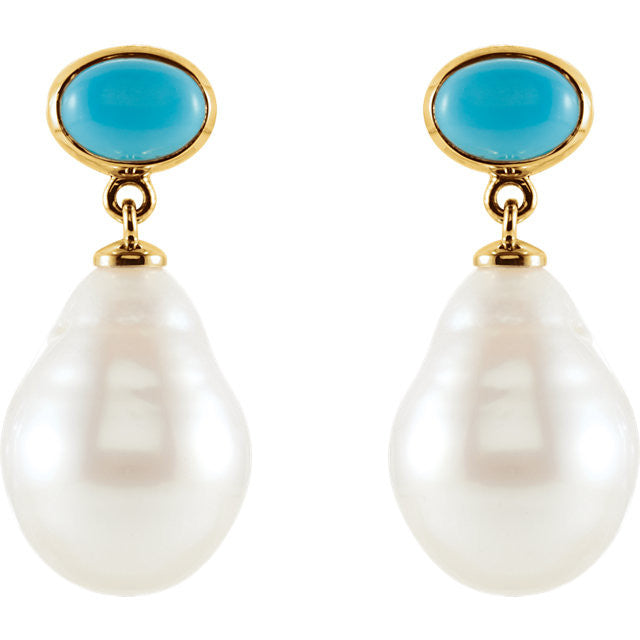 Earrings > Pearl > Cultured > Sea > South > Turquoise & 11mm > 7x5mm