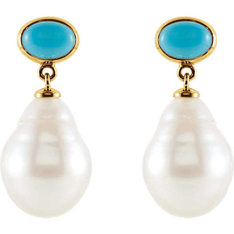 Earrings > Pearl > Cultured > Sea > South > Turquoise & 11mm > 7x5mm