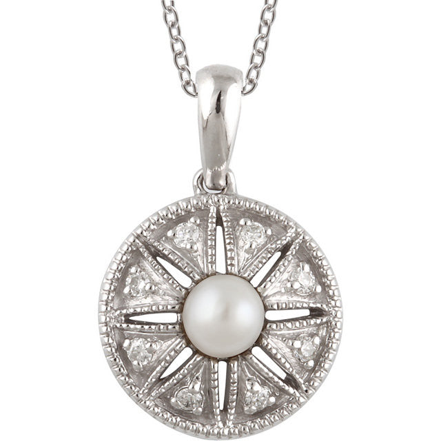 Necklace > 18" > Diamond > .06 CTW > & > Pearl > Cultured > Freshwater