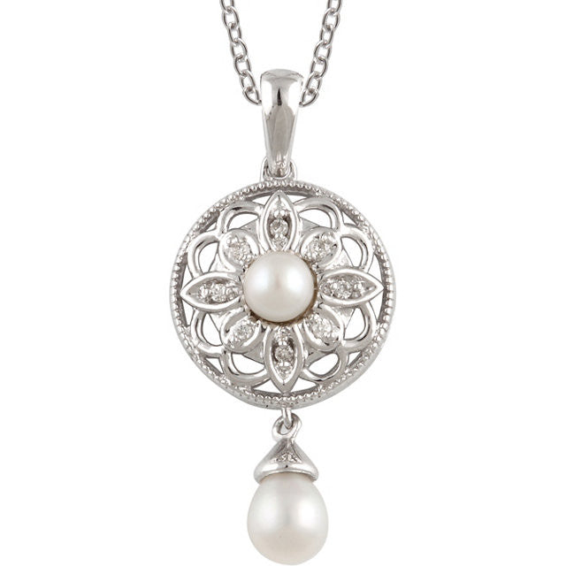 Necklace > 18" > Diamond > .04 CTW > & > Pearl > Cultured > Freshwater