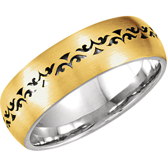 12.5 > Band > Comfort-Fit > Pierced > Laser > 7mm > Two-Tone > 14kt