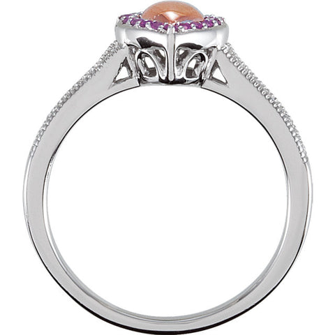 Ring > Heart > Puffed > Diamond > .02 CTW > & > Sapphire > Pink