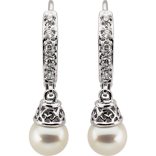 Earrings > Diamond > 1/5 CTW > and > Pearl > Freshwater > 6.5-7mm
