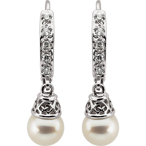 Earrings > Diamond > 1/5 CTW > and > Pearl > Freshwater > 6.5-7mm