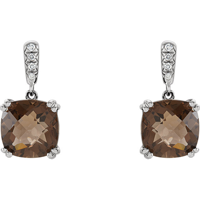 Earrings > Dangle > Diamond > .04 CTW > & > Quartz > Smoky