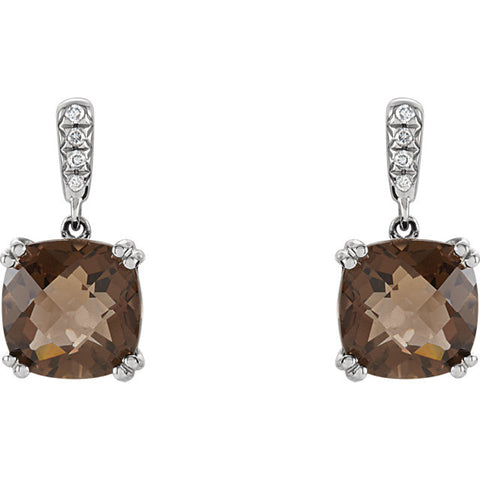 Earrings > Dangle > Diamond > .04 CTW > & > Quartz > Smoky
