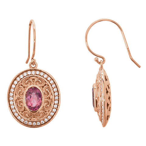 Earrings > Diamond > CTW > 1/Tourmaline & 1 > Pink > White > 14kt