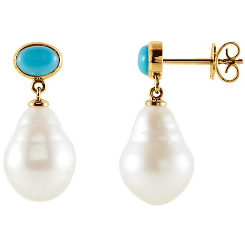 Earrings > Pearl > Cultured > Sea > South > Turquoise & 11mm > 7x5mm