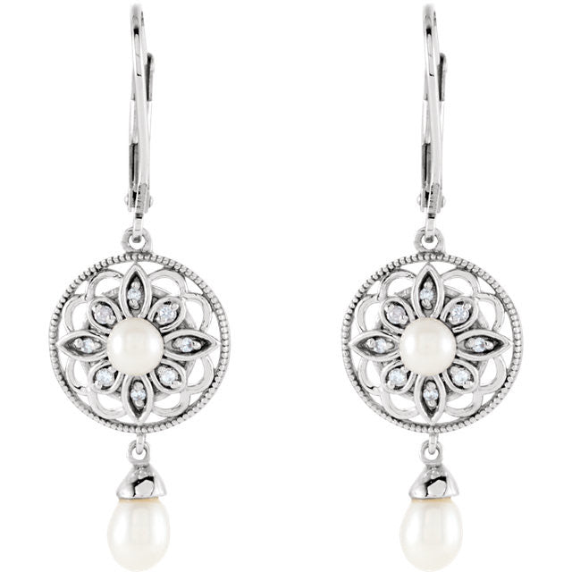 Earrings > Diamond > .08 CTW > & > Pearl > Cultured > Freshwater