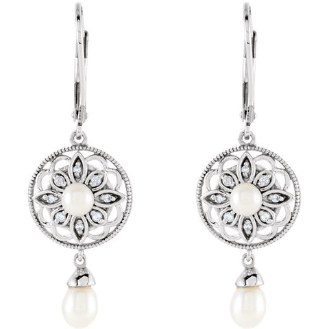 Earrings > Diamond > .08 CTW > & > Pearl > Cultured > Freshwater