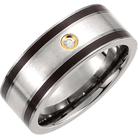 Band > Diamond > .06 CTW > 9mm > Plate > Gold > Enamel & 14kt > Black > Inlay, > Silver > Sterling > Titanium,