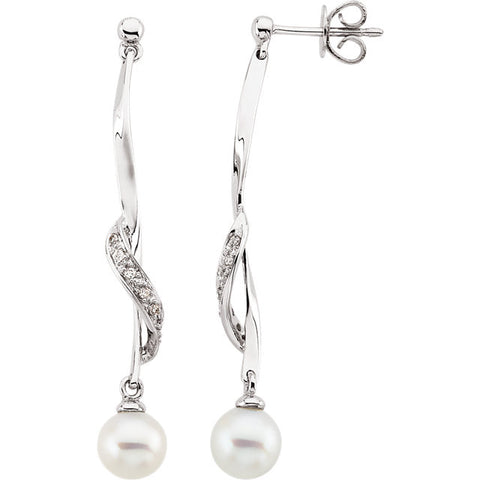 Earrings > Diamond > .07 CTW > & > Pearl > Cultured > Freshwater