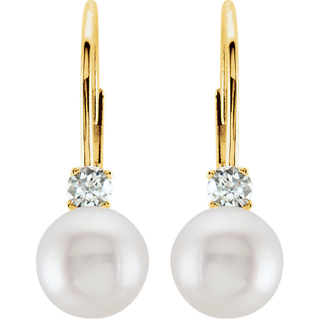 Earrings > Back > Lever > Pearl & Diamond > Cultured > Akoya