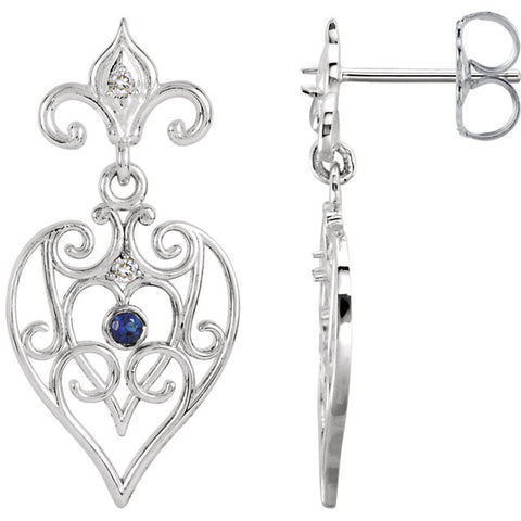 s > Diamond > .04 CTW > & > Sapphire > Post > White > 14kt > with > Silver > Sterling