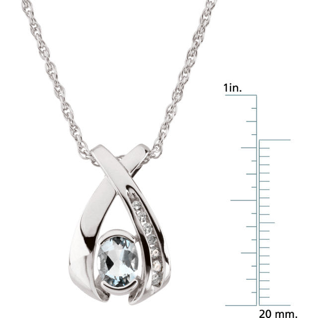 Necklace > 18" > Diamond > .08 CTW > & > Aqua > Oval > 7x5