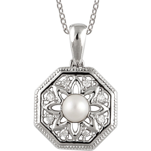 Necklace > 18" > Diamond > .05 CTW > & > Pearl > Cultured > Freshwater