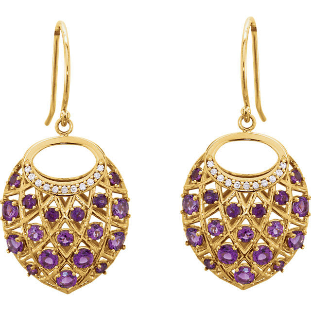 Earrings > Dangle > Diamond > .06 CTW > & > Amethyst