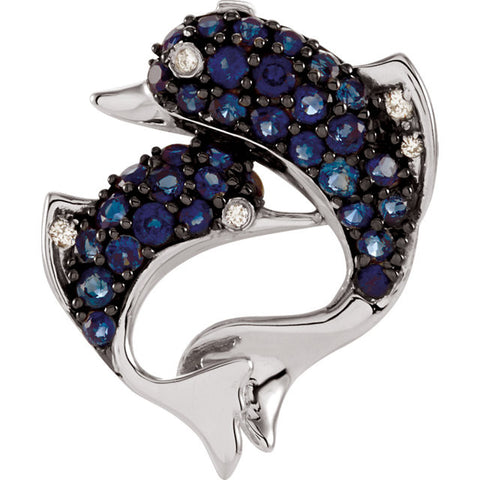 Pendant > Dolphin > Sapphire & Diamond > Genuine