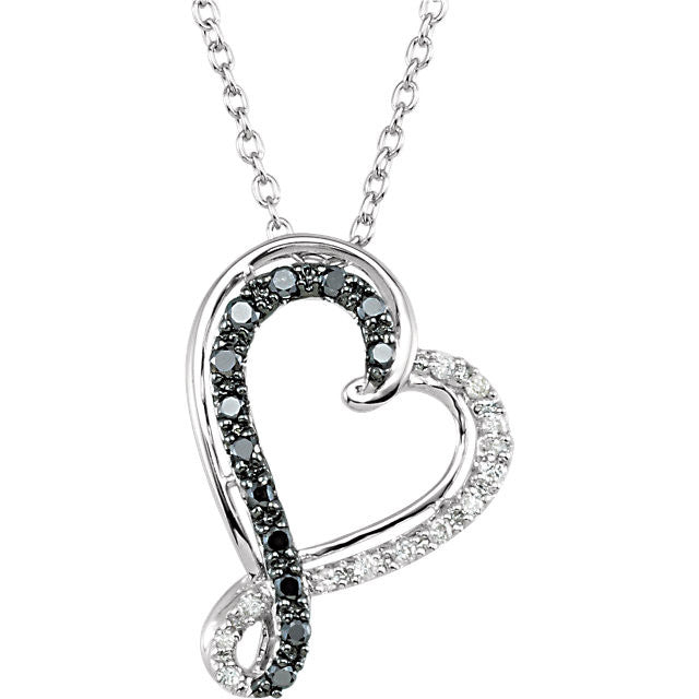 Necklace > 18" > Heart > Diamond > Black & White > 1/5 CTW