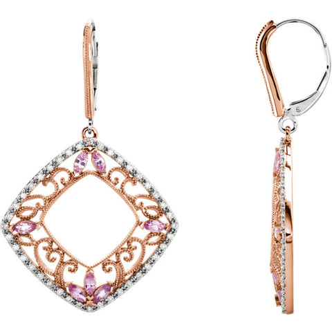 Earrings > Diamond > CTW > 1/Sapphire & 1 > Pink > Yellow > 14kt