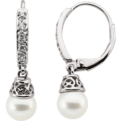 Earrings > Diamond > 1/5 CTW > and > Pearl > Freshwater > 6.5-7mm