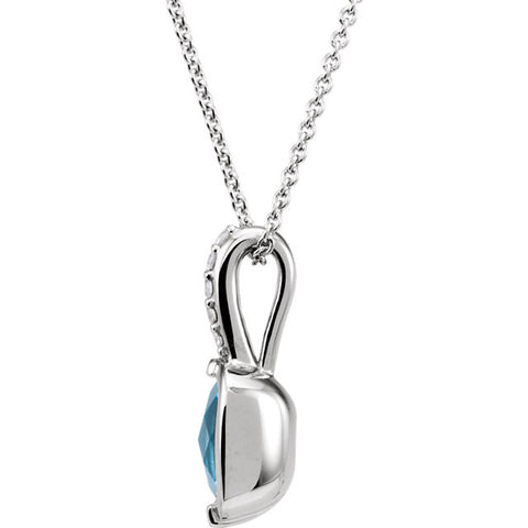 Necklace > Topaz & Diamond > Blue > Swiss > Checkerboard > Genuine