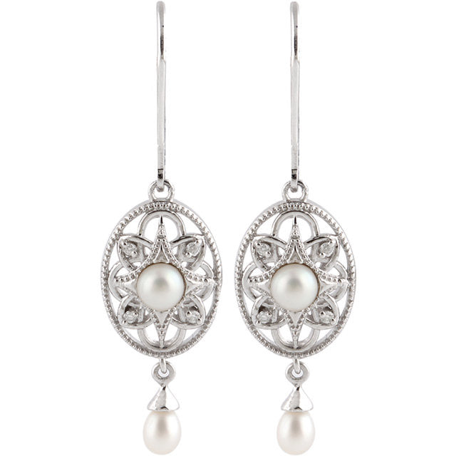 Earrings > Diamond > .05 CTW > & > Pearl > Cultured > Freshwater