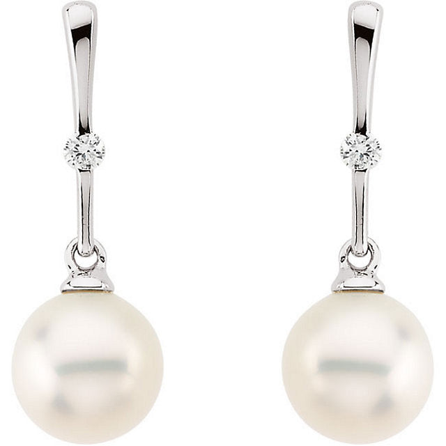 Earrings > Diamond > .06 CTW > & > Pearl > Freshwater
