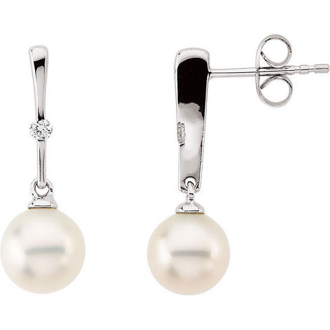 Earrings > Diamond > .06 CTW > & > Pearl > Freshwater