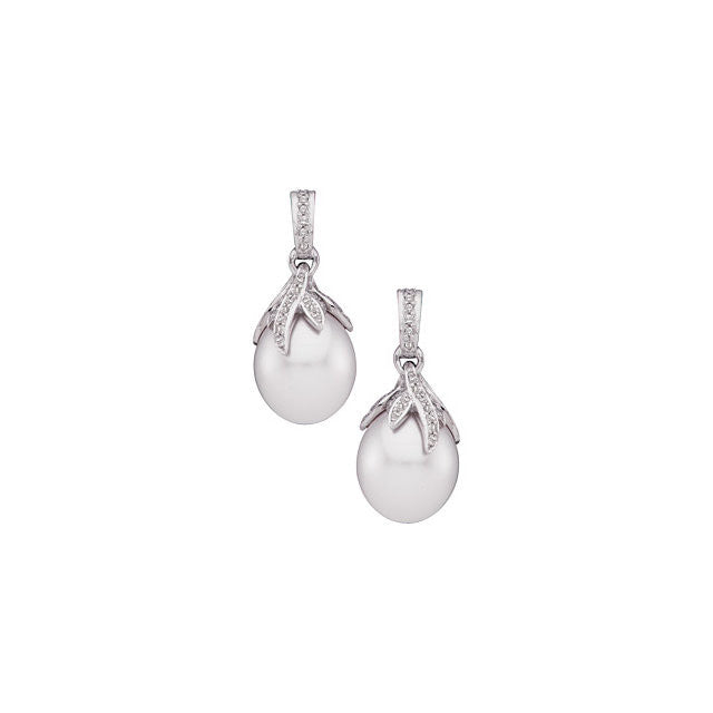 Earrings > Pearl > Cultured > Sea > South > Diamond & 12mm > 1/2 CTW > White > Palladium > 18