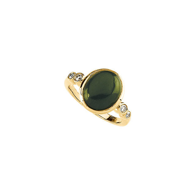 Ring > Cabochon & Diamond > Jade > Genuine