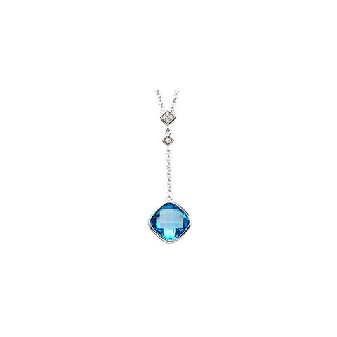 Necklace > Diamond > .04 CTW > & > Topaz > Blue > Swiss > Checkerboard