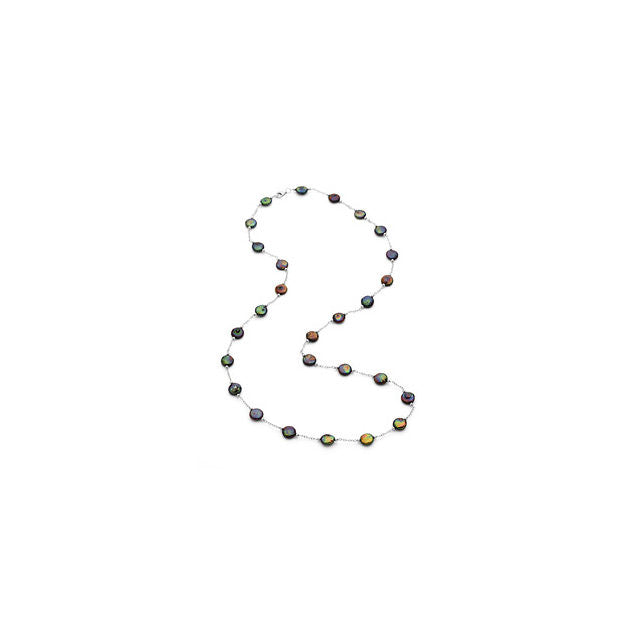 Necklace > 18" > Pearl > Coin > Black > Cultured > Freshwater