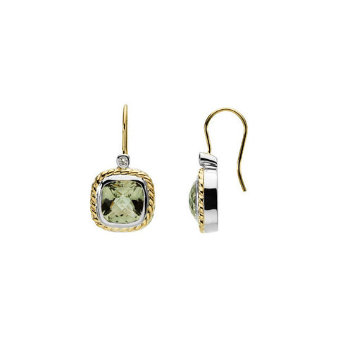 Earrings > Quartz & Diamond > Green > Checkerboard > Genuine