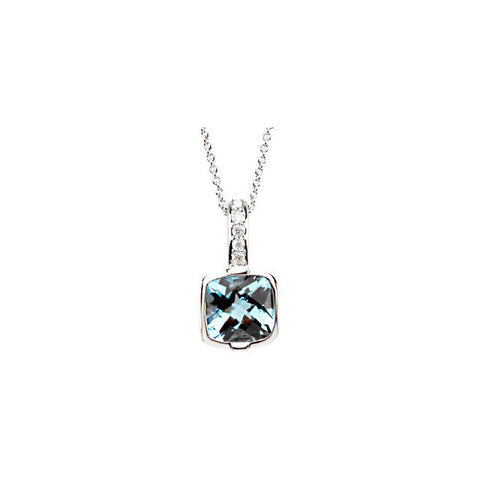 Necklace > Topaz & Diamond > Blue > Swiss > Checkerboard > Genuine