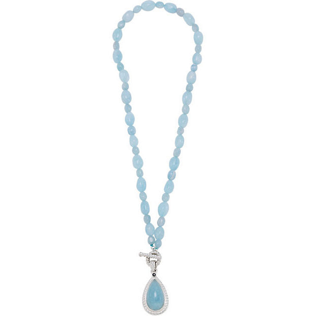 Sapphire > Genuine > with > Accented > Necklace > Aquamarine > Milky > Genuine