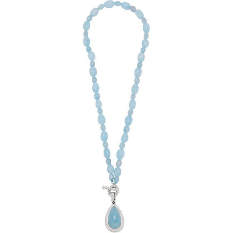 Sapphire > Genuine > with > Accented > Necklace > Aquamarine > Milky > Genuine