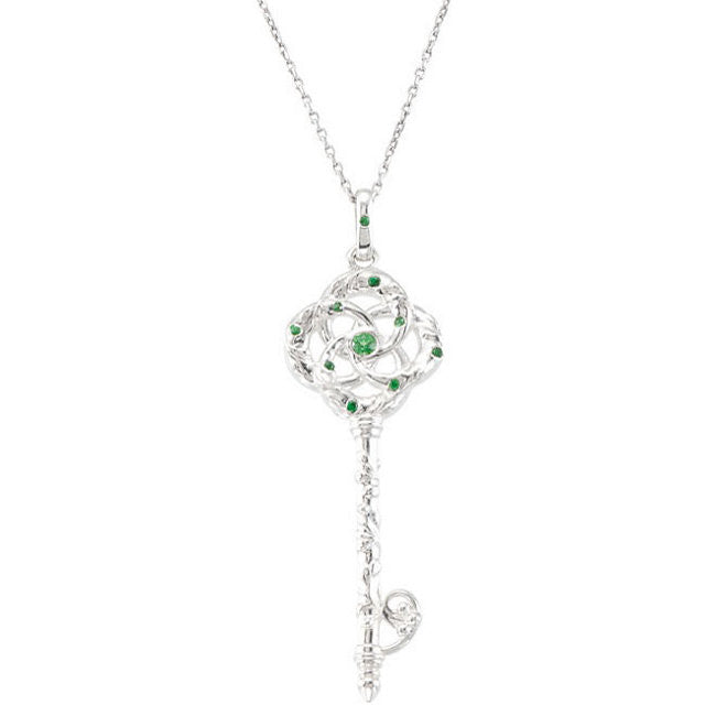 Necklace > 18" > or > Pendant > Key > Vine > Garnet > Tsavorite