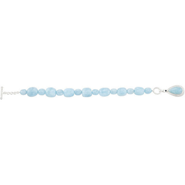 Bracelet > Strand > Bead > Aquamarine > Milky > on > Enhancer > Sapphire > Aquamarine & Blue > Milky > Genuine